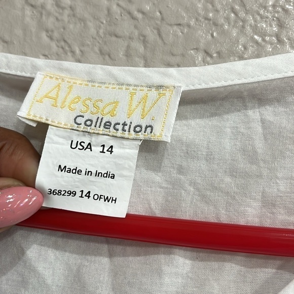 Alessa W. Collection White 100% Cotton Embroidered Boho Blouse Size 14 India - Picture 5 of 8